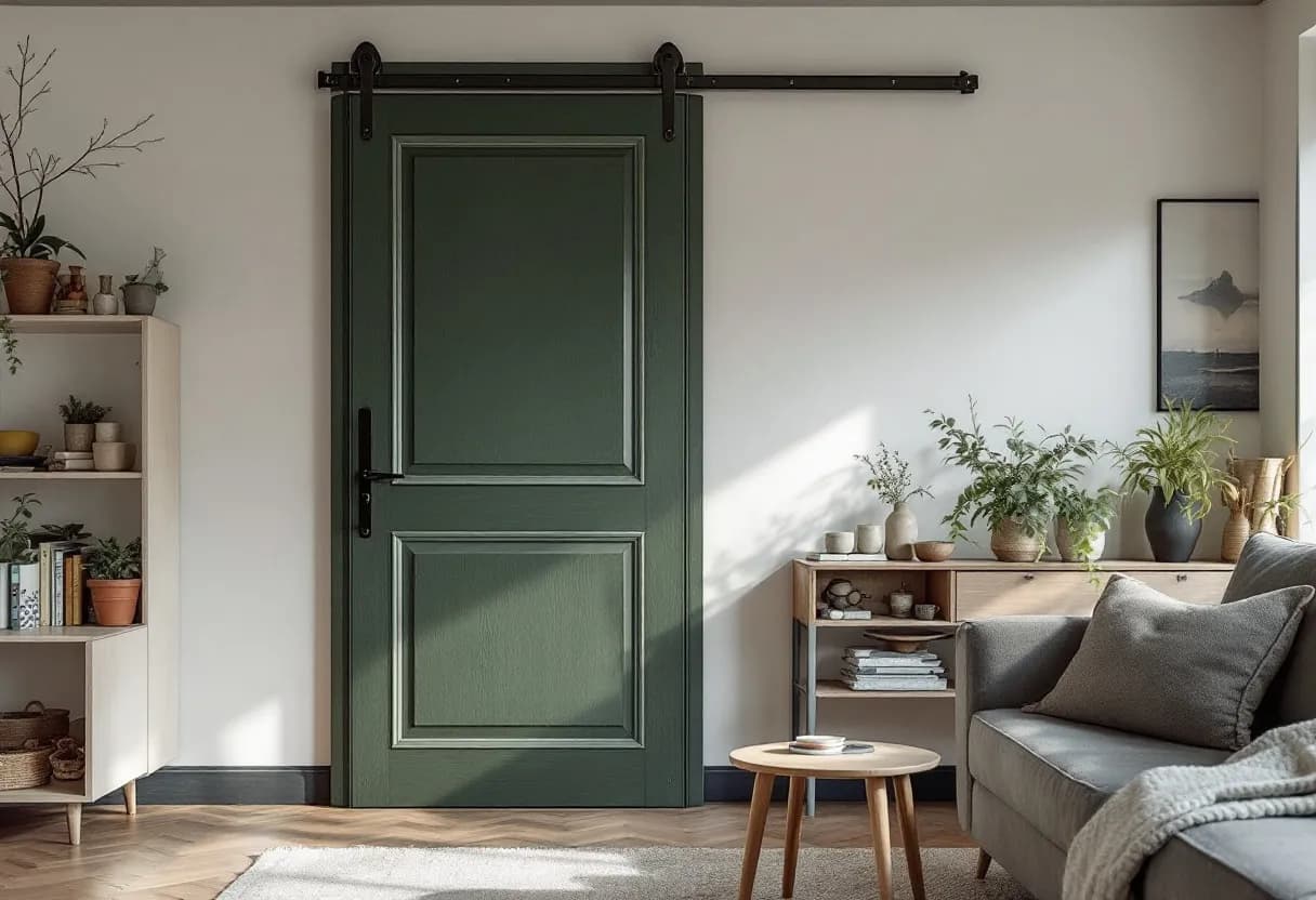Een ervaren stukadoor in werkkleding strijkt met een spaan een vers gestuct plafond glad in een heldere, moderne Vlaamse woonkamer, terwijl fijne stofdeeltjes dwarrelen in het ochtendlicht dat door het raam valt.